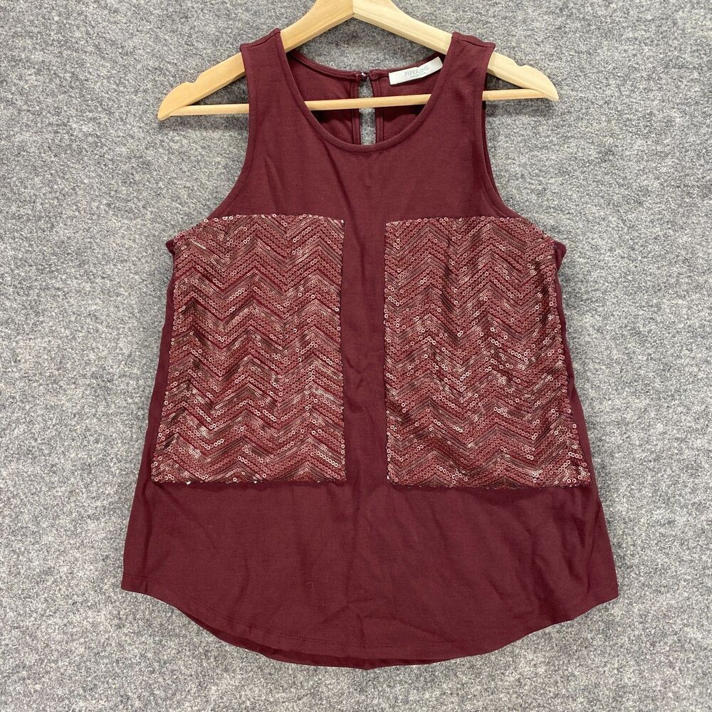 Piperlime Blouse Women S Small Red Sleeveless Hook & Eye Sequin Pockets Rayon